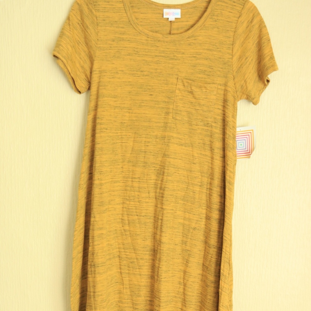 LuLaRoe Carly Dress - XXS - mustard/marled black
